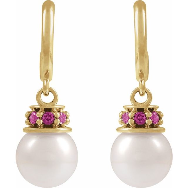 Cultured White Freshwater Pearl & Gemstone Hoop Earrings