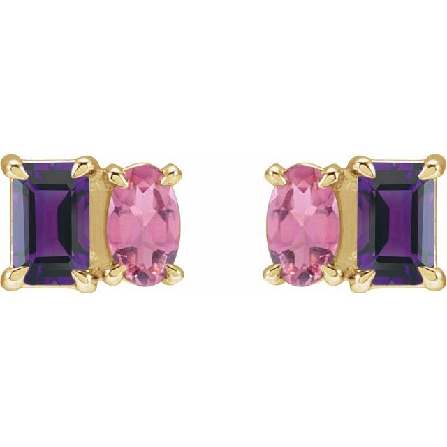 14K Yellow Gold Two-Stone Stud Earrings