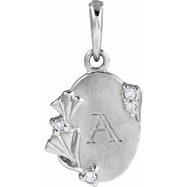 Natural Diamond Engravable Floral Pendant