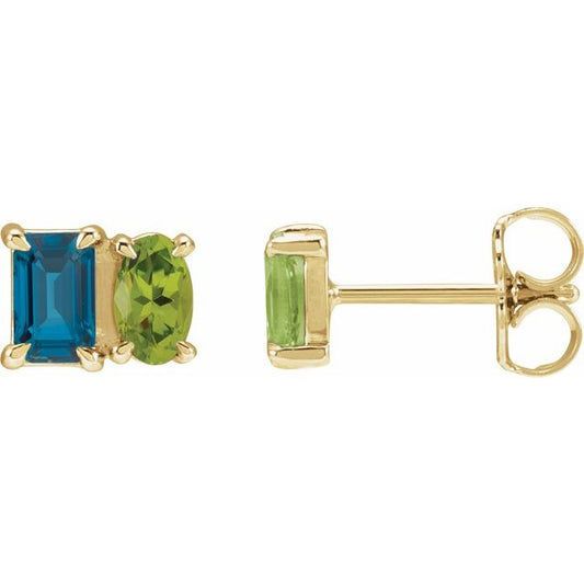 14K Yellow Gold Two-Stone Stud Earrings