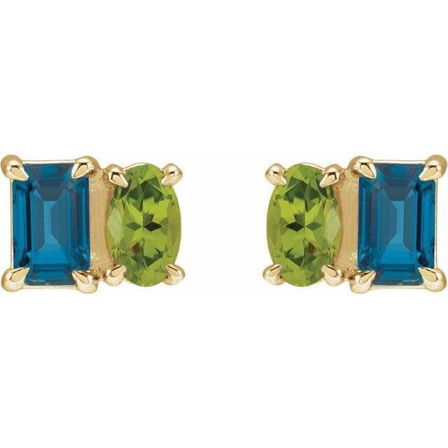 14K Yellow Gold Two-Stone Stud Earrings