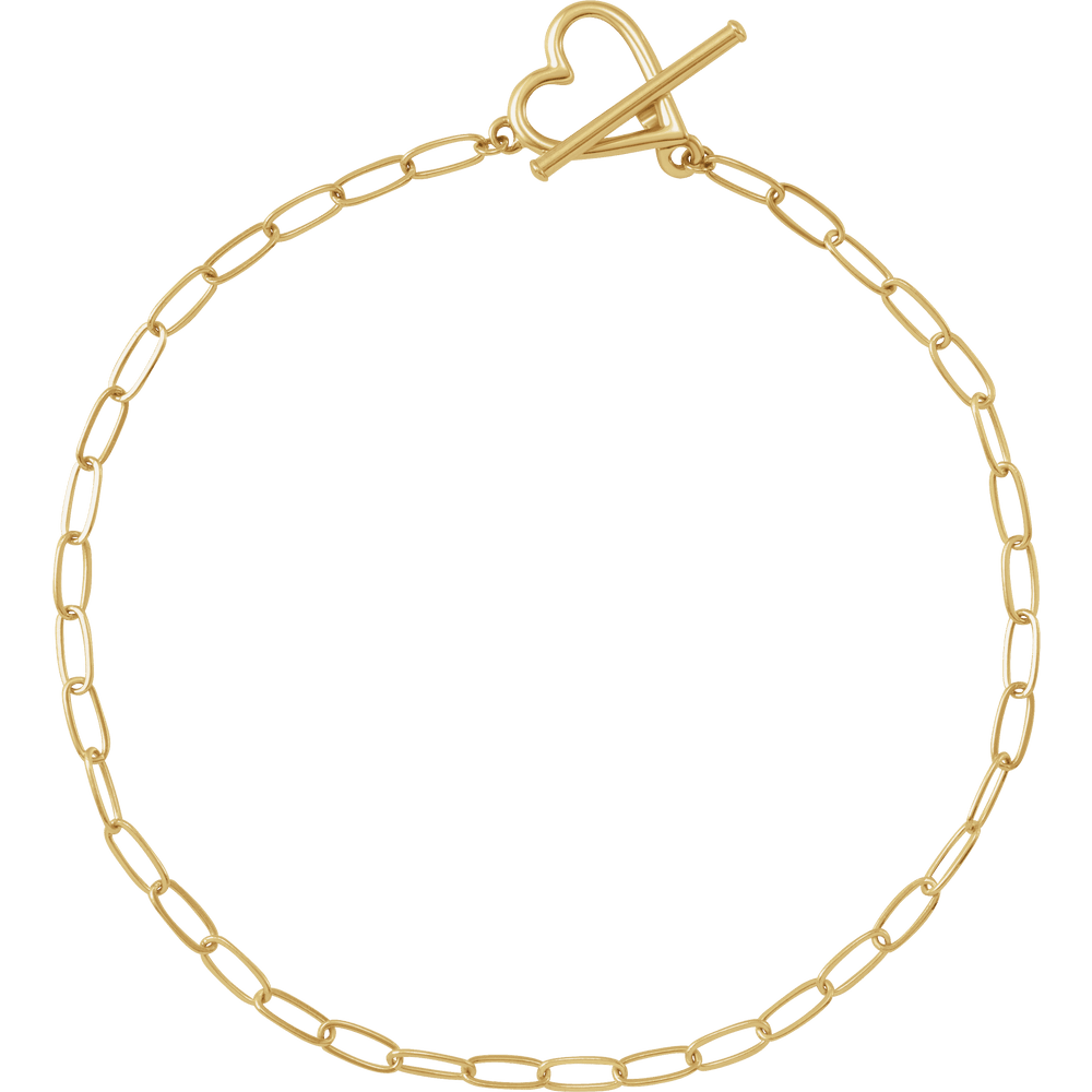 14K Yellow Heart & Paperclip-Style Chain 6" Bracelet