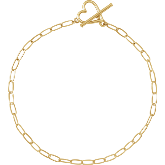 14K Yellow Heart & Paperclip-Style Chain 6" Bracelet