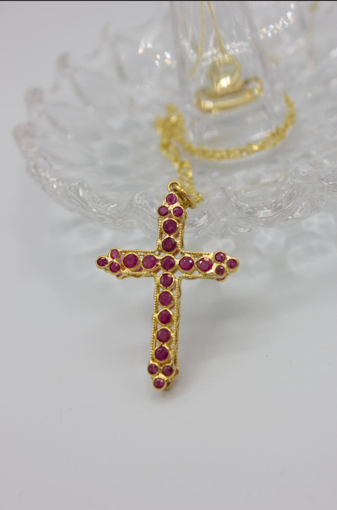 3 Carat Pink Ruby Cross Pendant