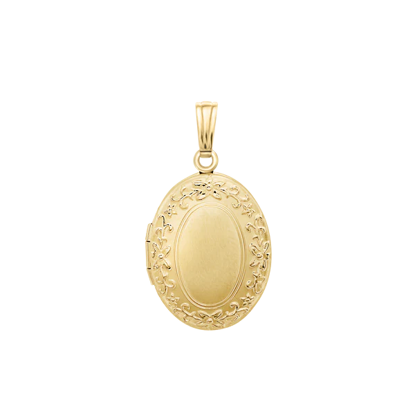 Oval Embossed 14k Gold Locket (Optional Engraving)