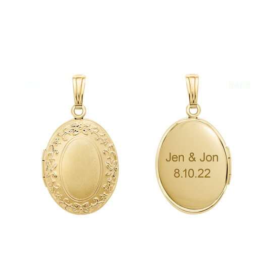 Oval Embossed 14k Gold Locket (Optional Engraving)