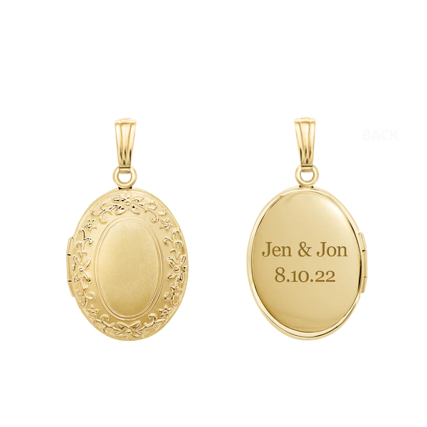 Oval Embossed 14k Gold Locket (Optional Engraving)